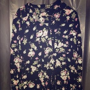 Black Floral Button Up Dress Shirt